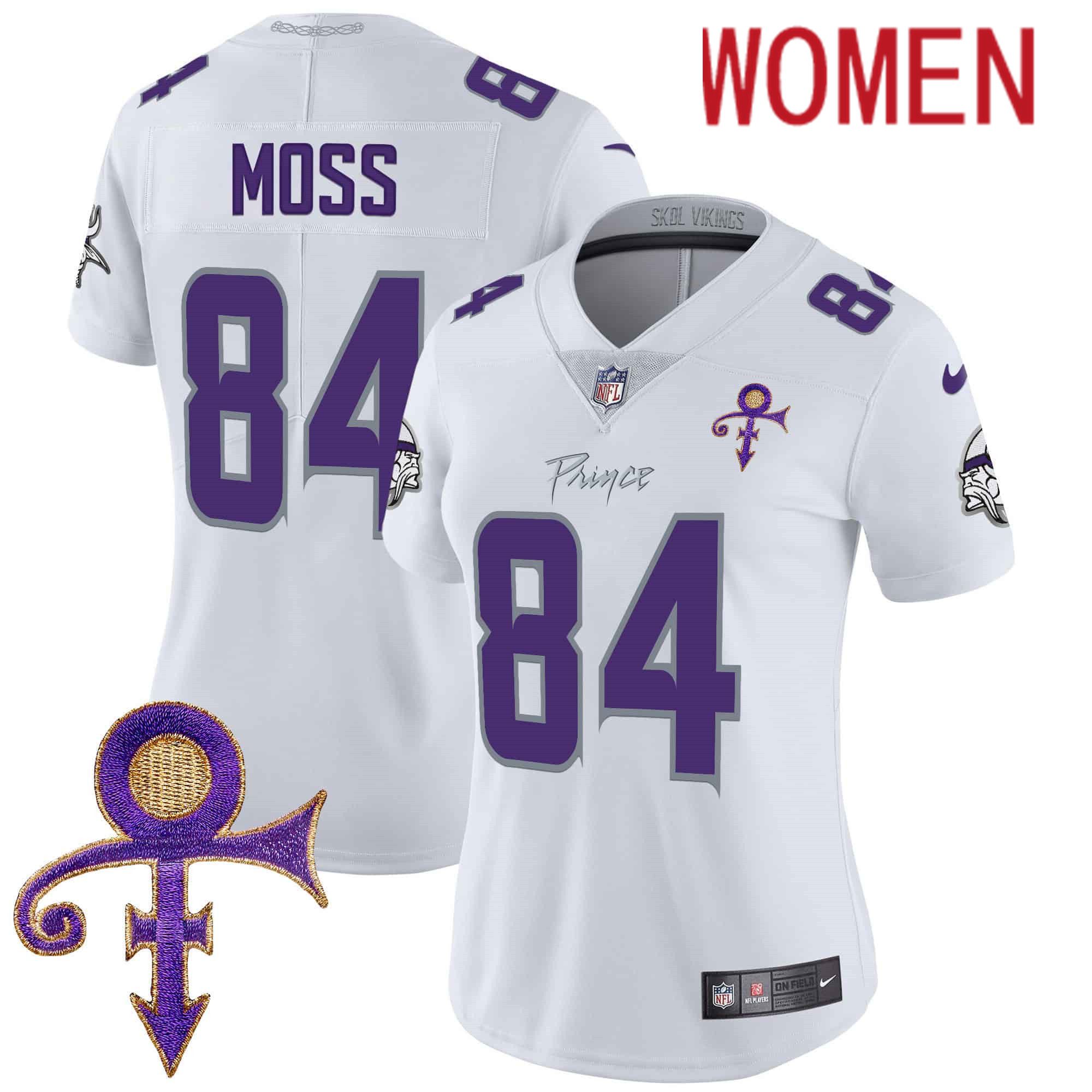 Women Minnesota Vikings #84 Moss White 2024 Nike Prince Vapor Limited NFL Jersey->women nfl jersey->Women Jersey